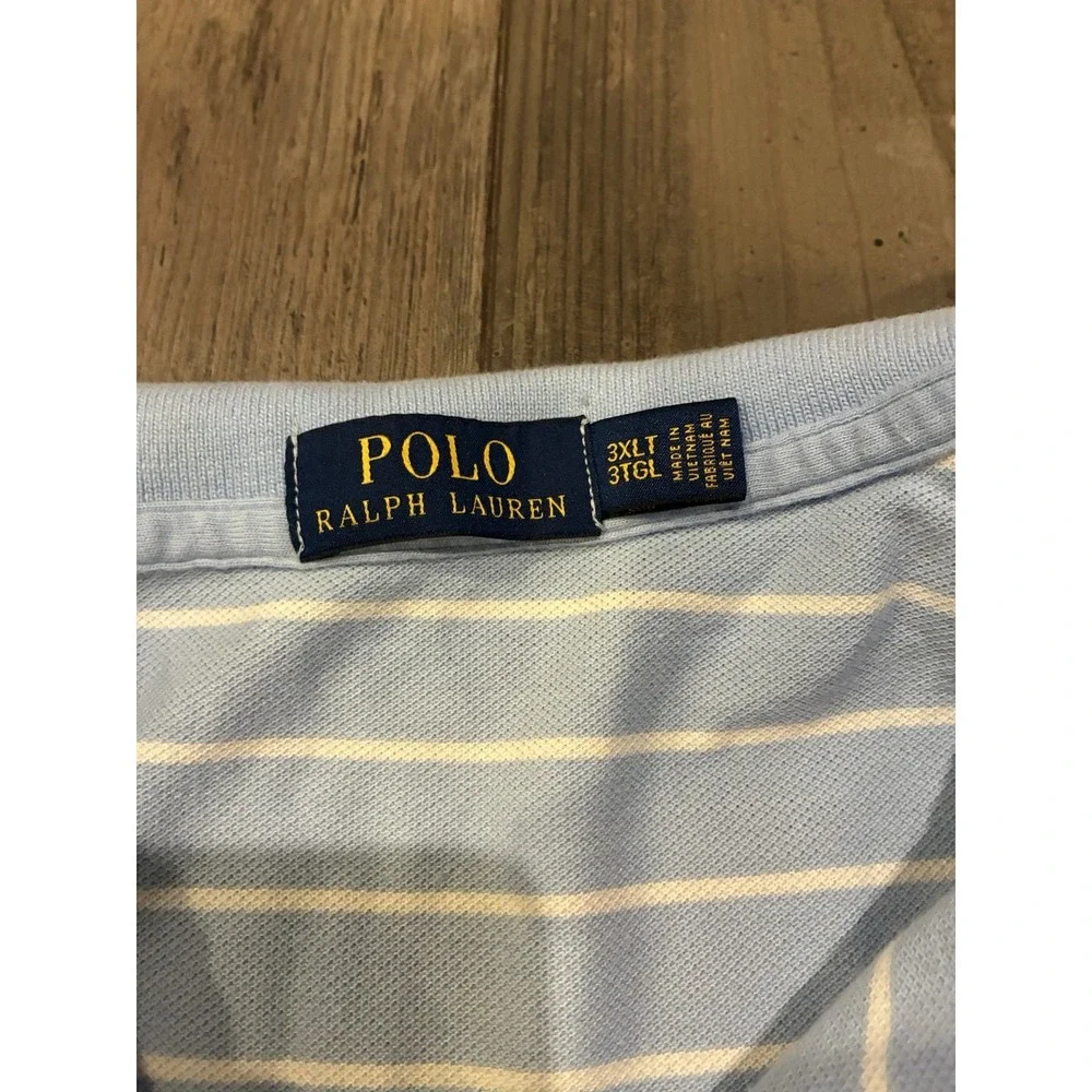 Polo Ralph Lauren Men's 3XLT Blue White Striped Custom Fit Pony Polo Shirt